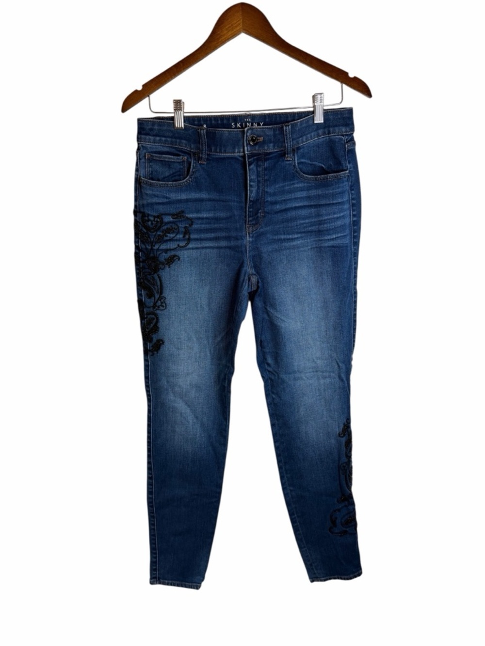 WHBM Dark Wash Beaded Embellished High Rise The Skinny Jeans Women’s Sz 8